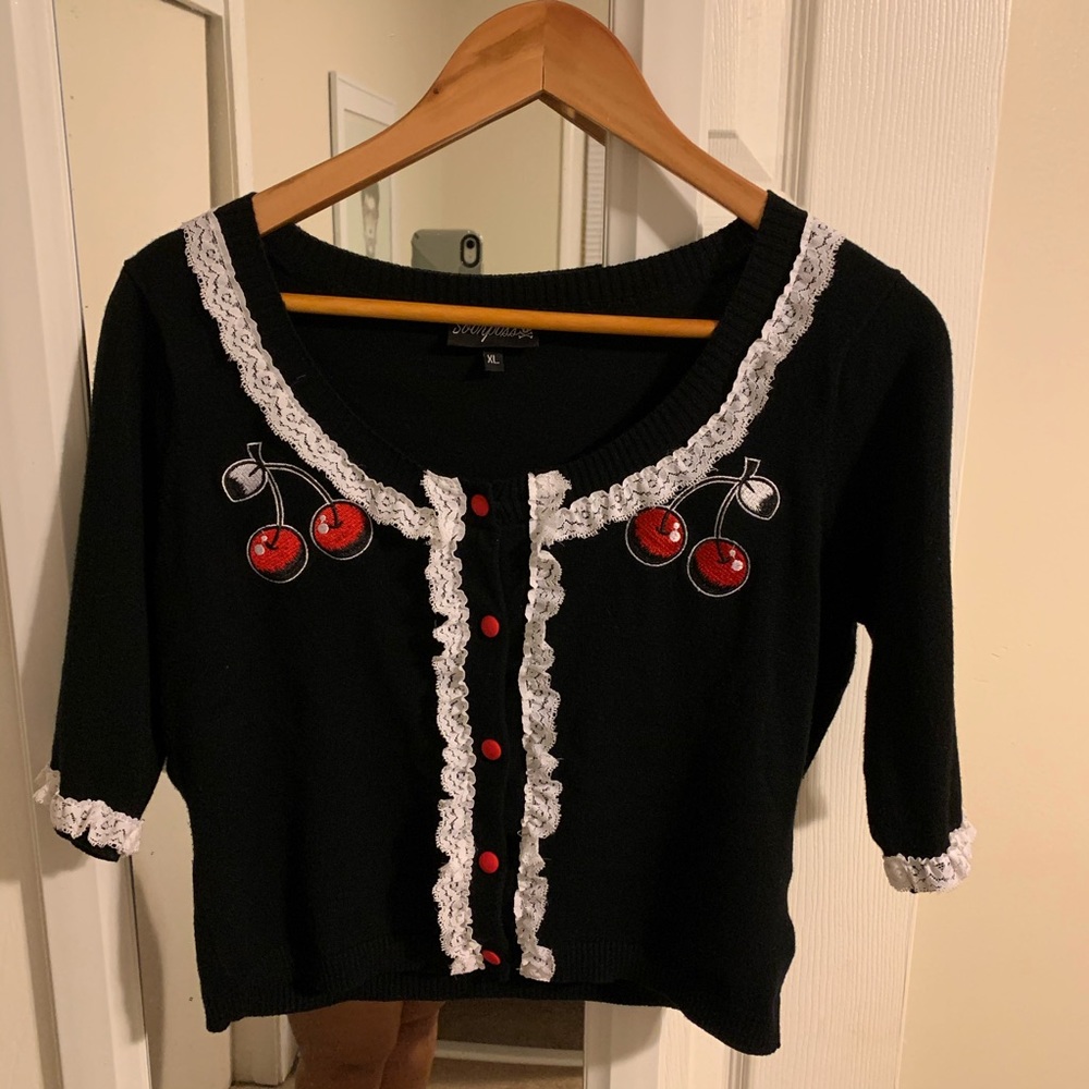 Sourpuss Red Cherry cropped Cardigan